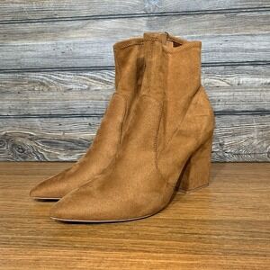 Express Heeled Ankle Booties Womens‎ Size 10 Block Heel Pointed Toe Tan Brown